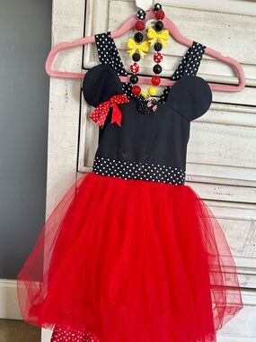 Girls Black and Red Polka Dot Tulle Costume Dress